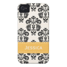 Damassé noire et blanche jaune coque iPhone 4 Case-Mate