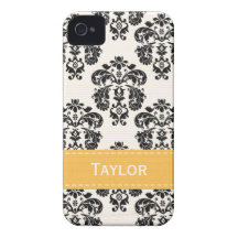 Damassé noire et blanche jaune coques iPhone 4 Case-Mate