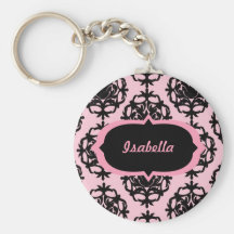 Damassé noire personnalisée sur Keychain rose Porte-clef