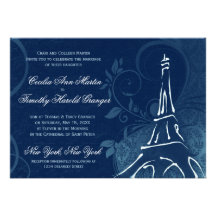 Damassé Parisienne - mariage bleu de saphir foncé Carton D'invitation