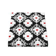 damassé romantique de coeurs blancs rouges noirs toile tendue sur châssis