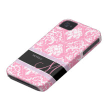 Damassé rose et blanche de joli Bubblegum avec le  Coque iPhone 4