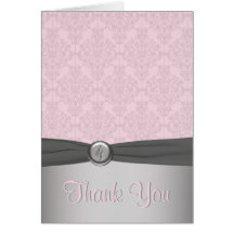 Damassé rose et grise, carte de remerciements de b