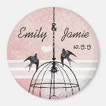 Damassé rose et mariage gris de cage à oiseaux magnets pour réfrigérateur