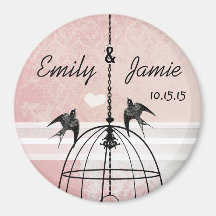 Damassé rose et mariage gris de cage à oiseaux magnets pour réfrigérateur