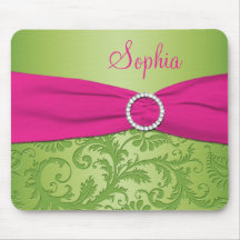 Damassé rose et verte Mousepad Tapis De Souris