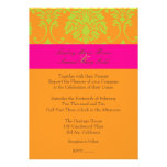 Damassé/roses indien/orange de vert de chaux invitation personnalisée