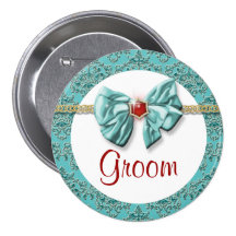 Damassé rouge "boutons nuptiales " d'or d'Aqua Badges Avec Agrafe