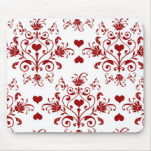 damassé rouge de coeur sur l'amour blanc de valent tapis de souris