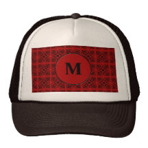 Damassé sur rouge foncé casquettes