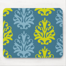 Damassé turquoise bleue d'ardoise Chartreuse Tapis De Souris