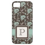 Damassé turquoise décorée d'un monogramme de Brown iPhone 5 Case