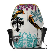 Damassé turquoise personnalisée d'oiseau d'arbre d sacoches