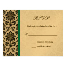 Damassé turquoise RSVP l'épousant vintage de monog Cartons D'invitation