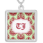 Damassé verte rouge de collier initial pendant de 