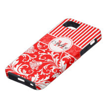 Damassés rouges et blanches 2 et motif de rayures  coques iPhone 5