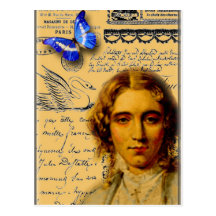 dame française avec le papillon cartes postales