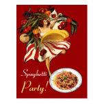 DANSE DE PARTIE DE SPAGHETTI, CUISINE ITALIENNE ET CARTE POSTALE