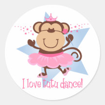 Danse de tutu d'amour de singe autocollants ronds