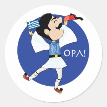 Danse d'Evzone de Grec avec le drapeau OPA ! Autocollant Rond
