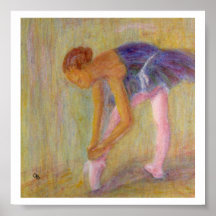 Danseur attachant ses chaussures de ballet, affich