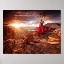 Danseur sur une roche dans l'affiche de coucher du