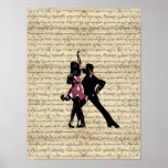 Danseurs de salle de bal sur le papier vintage poster