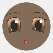 Dark Skin and Brown Eyed Chibi Face Stickers