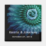 Date de mariage Teal bleu rose et pétales de plume Magnets
