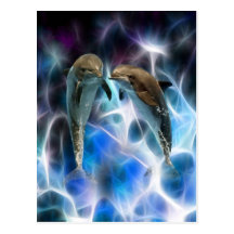 Dauphins et cristaux de fractale carte postale