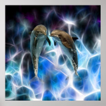 Dauphins et cristaux de fractale poster