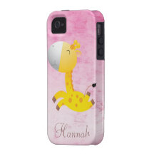 De bande dessinée de girafe rose mignon assez pers coque Case-Mate iPhone 4