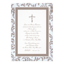 De communion bleu et Brown Paisley doucement Faire-part
