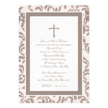 De communion rose et Brown Paisley doucement Faire-parts