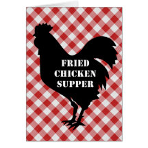 De poulet, rouge et blanc dîner frit par tissu de  carte de vœux