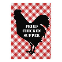 De poulet, rouge et blanc dîner frit par tissu de  cartons d'invitation
