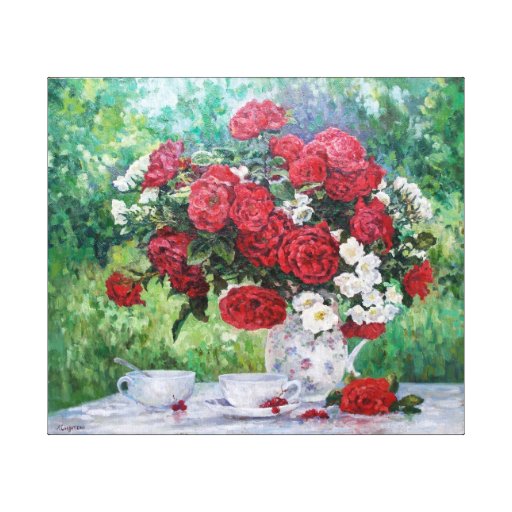 De roses toujours toile enveloppée par peinture de toile tendue sur châssis