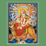 Déesse indoue Durga avec des cartes de tigre cartes postales