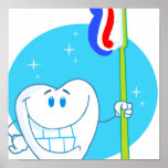 Dent de sourire heureuse avec la brosse à dents posters