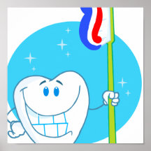 Dent de sourire heureuse avec la brosse à dents posters