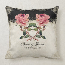 Dentelle crème baroque du noir n de rose de cru de oreiller