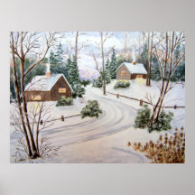 Dépassement par le paysage d'hiver posters