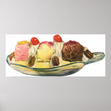 Dessert vintage ; Banana split avec des cerises Posters