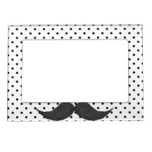 Dessin drôle de moustache et pois noir cadres aimantés avec photo