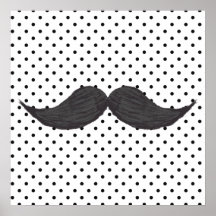 Dessin drôle de moustache et pois noir posters