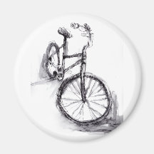 Dessin noir et blanc de vélo magnets pour réfrigérateur