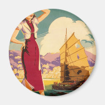 Destination : Rétro aimant rond graphique de Hong 