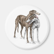 Deux amis de chien de lévrier magnets pour réfrigérateur
