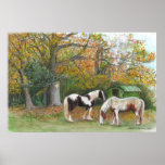 Deux chevaux et un chariot gitan - copie de toile affiche