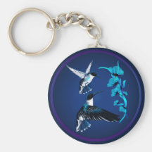 Deux colibris bleus Keychain Porte-clef
